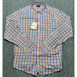 UNTUCKit Highland Shirt Mens LT Blue Orange Check Long Sleeve Button Up New